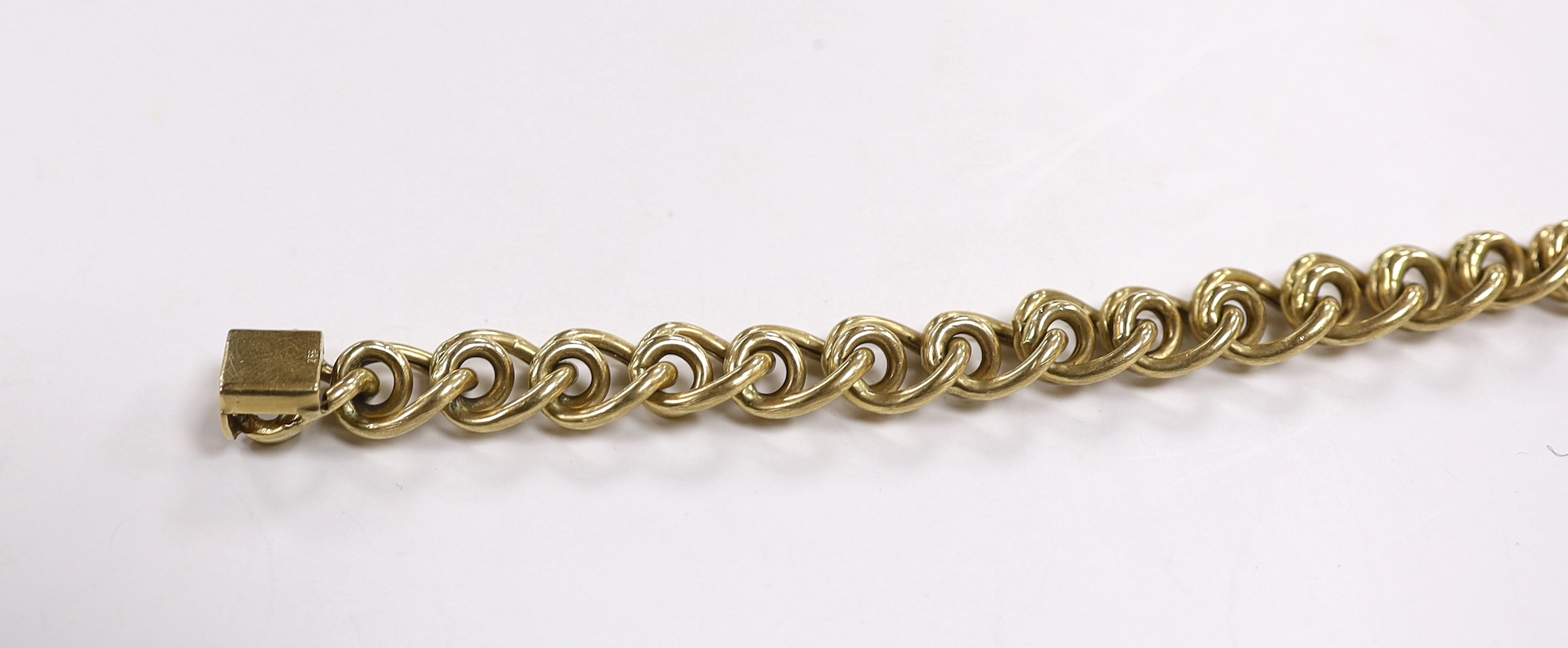 An American 14k yellow metal double link bracelet, 18.5cm, 28.2 grams.